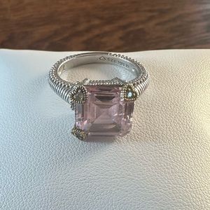 Judith Ripka Pink Morganite Silver Gold 18K 925 Cocktail Ring 7